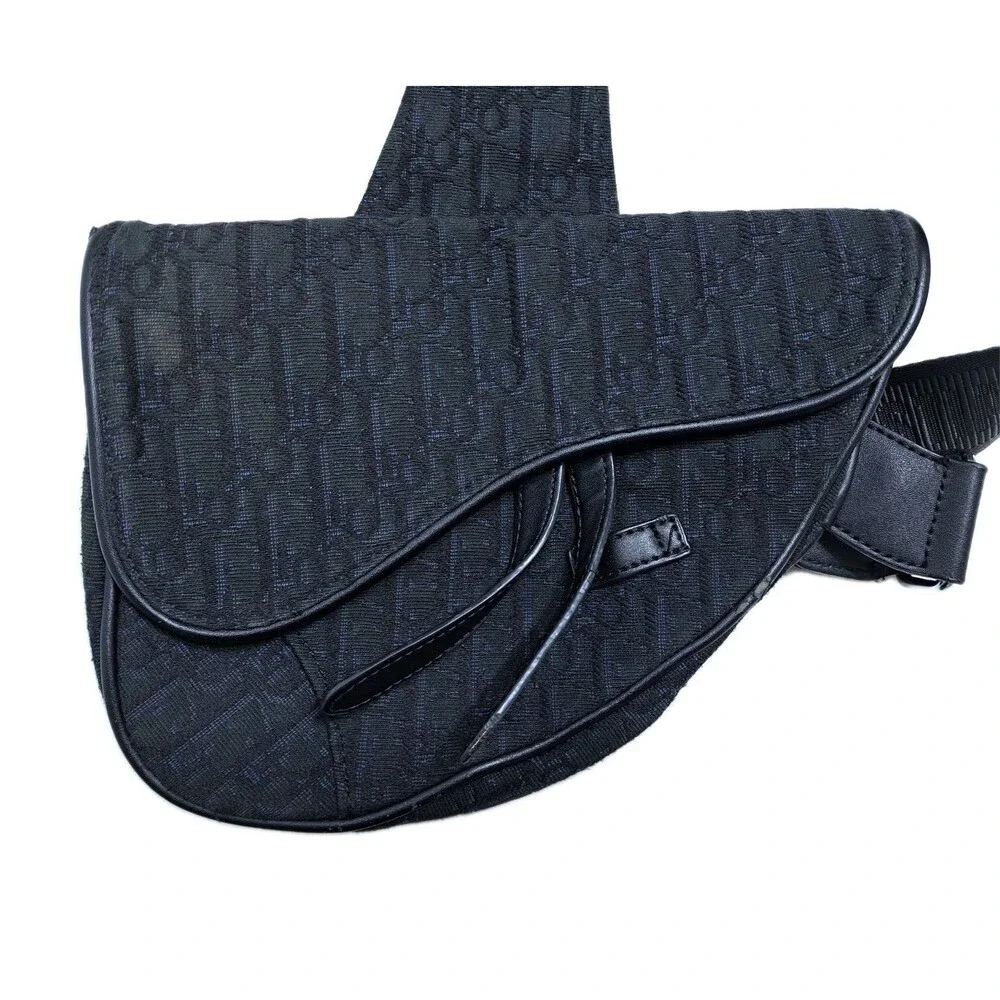 Mens Saddle Bag Black Oblique Jacquard Crossbody Logo Print